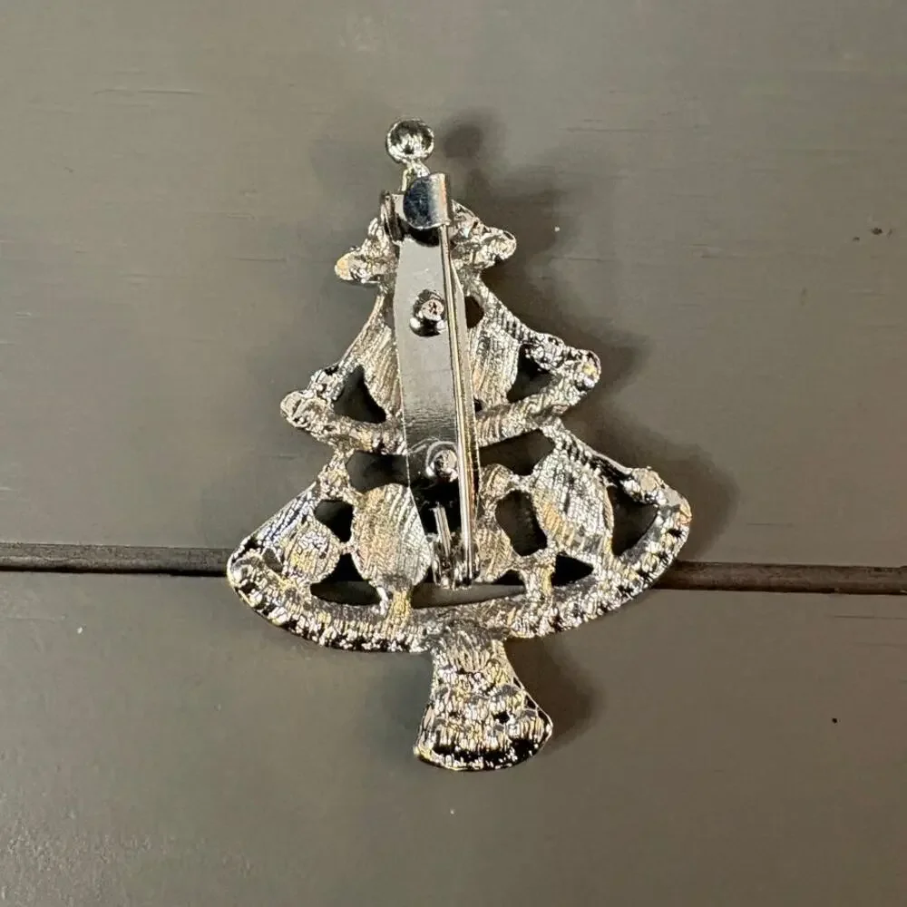 Vintage Rhinestone Christmas Tree Brooch – Red, Green & Purple Stones, - Picture 2 of 3